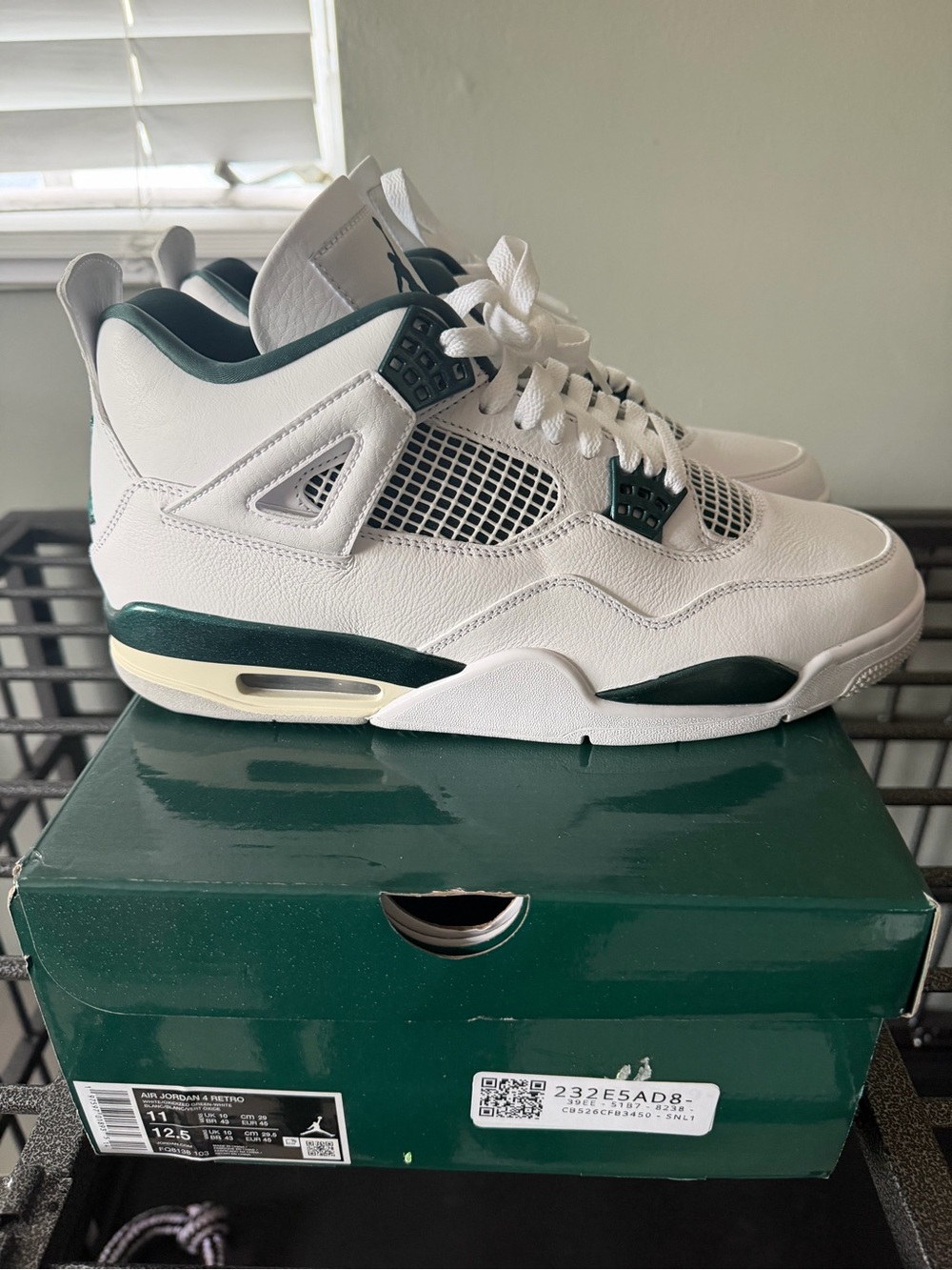 Air Jordan 4 Retro White Dark Oxidized Green Sneakers
